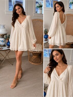 mi ami for Francesca’s Ivory Embroidered Empire Waist Mini Dress